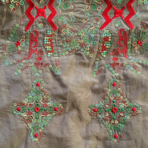 Sole Mio Brown Embroidery Cotton Blouse Size M - Picture 6 of 9